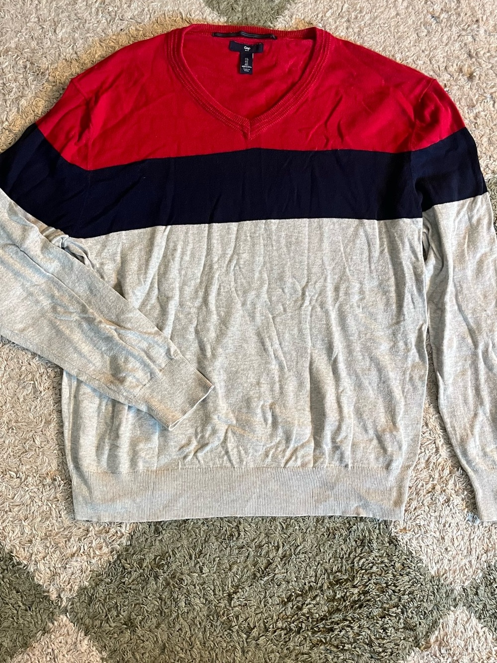 GAP V-Neck Sweater - Red, Navy & Light Gray